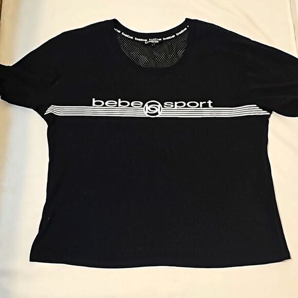 Bebe Sport Logo Black Short Sleeve Top l - Picture 1 of 6